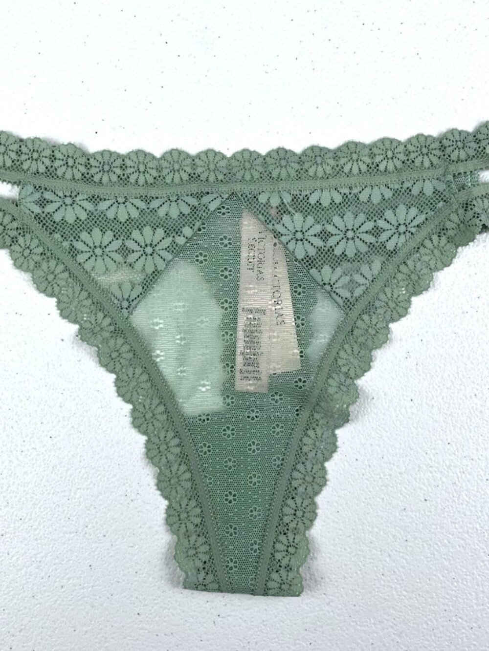 Victoria's Secret 'The Lacie' SeaSalt Green Double Strap Thong Panty. Size Small